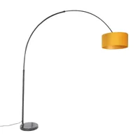 lampe à arc noir avec abat-jour en velours ocre jaune avec or 50 cm - xxl