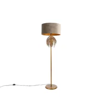 lampadaire vintage or avec abat-jour en velours taupe 50 cm - botanica
