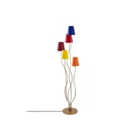 lampadaire design 5 lampes roselin h160cm métal or et tissu bleu, rouge, jaune et orange