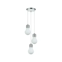 epikasa lampe à suspension bulb- éclairage intérieur - lustre, 3 lumières - hall d'entrée, salon, chambre, bureau - chrome, blanc en métal, verre, 3 x e27, 60w - 33x33x125 cm am8681847281399