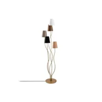 lampadaire design 5 lampes roselin h160cm métal or et tissu blanc, marron, beige, gris et noir