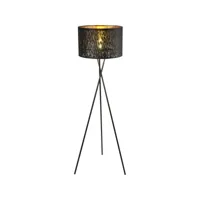 lampadaire en velours design trepied tuxon - diam. 40 x h. 160 cm - noir