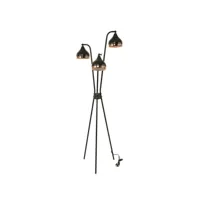 lampadaire trépied 3 lampes cloches treis 180cm métal noir et or rose