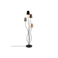 lampadaire design 5 lampes roselin h160cm métal noir et tissu blanc, marron, beige, gris et noir