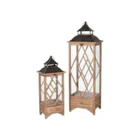 paris prix - lot de 2 lanternes en bois fenêtre 34cm beige