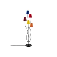 lampadaire design 5 lampes roselin h160cm métal noir et tissu bleu, rouge, jaune et orange