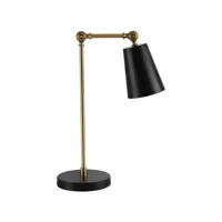 lampe de table style néo-rétro - lampe de bureau - douille e27 40w max. - pied corps articulé métal doré, abat-jour conique noir