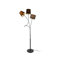 lampadaire lampe sur pied avec 3 douilles métal et tissu 146 cm 3 abat jour marron noir gris armature noir helloshop26 03_0002452