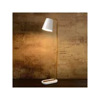 lampadaire scandinave en bois et métal conique blanc cona