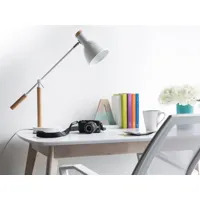lampe de bureau blanc en bois et en métal peckos 63854