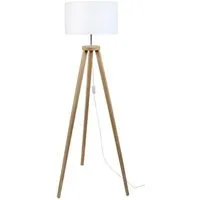 lampe de lecture tosel 51113 lampadaire trépied bois naturel et blanc l 40 p 40 h 152 cm ampoule e27