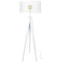 lampe de lecture tosel 51364 lampadaire trépied bois blanc d'ivoire l 45 p 45 h 160 cm ampoule e27