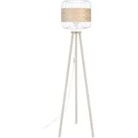 lampe de lecture tosel 51412 lampadaire trépied bois naturel et blanc l 40 p 40 h 160 cm ampoule e27