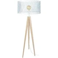 lampe de lecture tosel 51368 lampadaire trépied bois naturel et bleu pastel l 45 p 45 h 160 cm ampoule e27