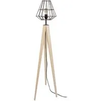lampe de lecture tosel 51297 lampadaire trépied bois naturel et marron l 40 p 40 h 170 cm ampoule e27
