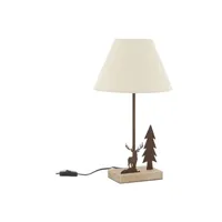 lampe à poser aubry gaspard - lampe en métal et bois décor forêt 1 cerf + 1 sapin