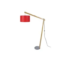 lampe de lecture tosel 51018 lampadaire arqué bois naturel et rouge l 35 p 110 h 165 cm ampoule e27
