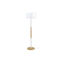lampe de lecture tosel 51083 lampadaire droit bois naturel et blanc l 35 p 35 h 155 cm ampoule e27