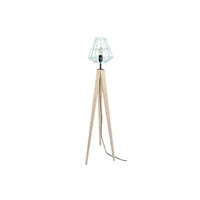 lampe de lecture tosel 51299 lampadaire trépied bois naturel et bleu pastel l 40 p 40 h 170 cm ampoule e27
