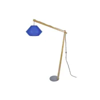 lampe de lecture tosel 51004 lampadaire arqué bois naturel et bleu l 35 p 110 h 165 cm ampoule e27