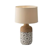 lampe à poser fan europe vietri - lampe de table en céramique avec abat-jour en tissu, marron, ivoire, beige, e27