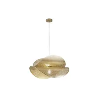 lampadaire luce ambiente design suspension rhei-tara en métal perforé doré à double voile