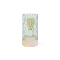 lampe de chevet tosel 65550 lampe de chevet cylindrique métal naturel et vert pastel l 11 p 11 h 25 cm ampoule e27