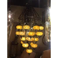 lampe ottomane jaune, 22 lampes, lustre en verre soufflé, grand lustre, turc