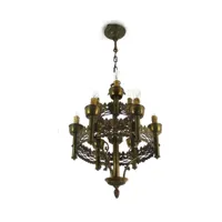 lustre gothique orné de 9 lumières en laiton style renaissance l'empire antique impressionnant