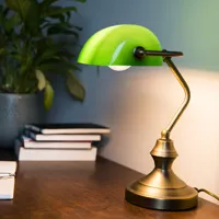 lampe de table/lampe de notaire classique bronze avec verre vert - banker