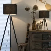 ensemble lampe de table et lampadaire noir avec abat-jour - pip