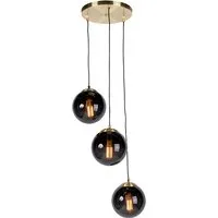 lampe à suspension art déco en laiton avec verre noir à 3 lumières - pallon