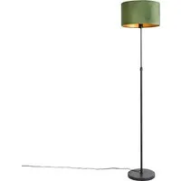 lampadaire noir avec abat-jour velours vert avec or 35 cm - parte