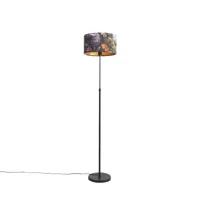 lampadaire noir avec abat-jour velours fleurs 35 cm - parte