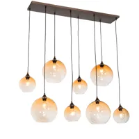 lampe à suspension art déco bronze avec verre ambré 8 lumières - sandra