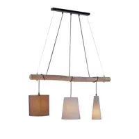 lampe à suspension country marron avec bois 3 lumières - vinnie
