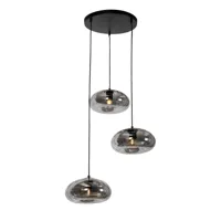 lampe à suspension art déco noire avec verre fumé ronde 3 lumières - ayesha