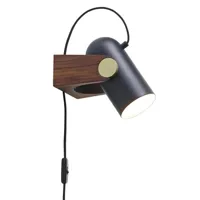 carronade-applique / lampe à poser métal / bois avec prise et interrupteur h16cm