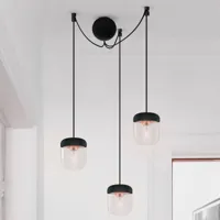 umage suspension à 3 lampes acorn, noir et cuivre