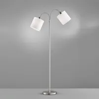 fischer & honsel lampadaire cozy, deux lampes, tissu, nickel/blanc