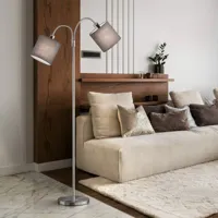 fischer & honsel lampadaire cozy, 2 lampes, chintz, nickel/gris
