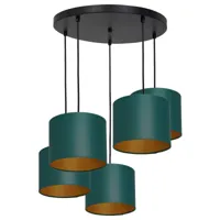 luminex suspension soho cylindrique 5 lampes vert/doré