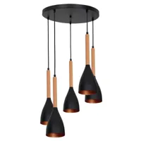 luminex suspension muza 5 lampes ronde noir/or/bois clair