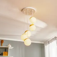 eko-light suspension sfera 5 lampes verre, bois clair