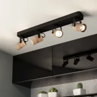 eglo spot pour plafond cayuca, noir/décor bois, à quatre lampes