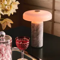 design by us lampe de table led à accu trip, gris / rose, marbre, verre, ip44