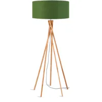 lampadaire bambou abat-jour lin vert for√™t, h. 160cm