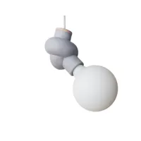 lampe à suspendre en béton et bois cordon blanc ampoule led porcelaine