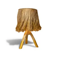 lampe de table en bois et feuilles d'abaca naturel et doré h60cm