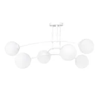 plafonnier 6 lumières minimaliste blanc avec sphères en verre